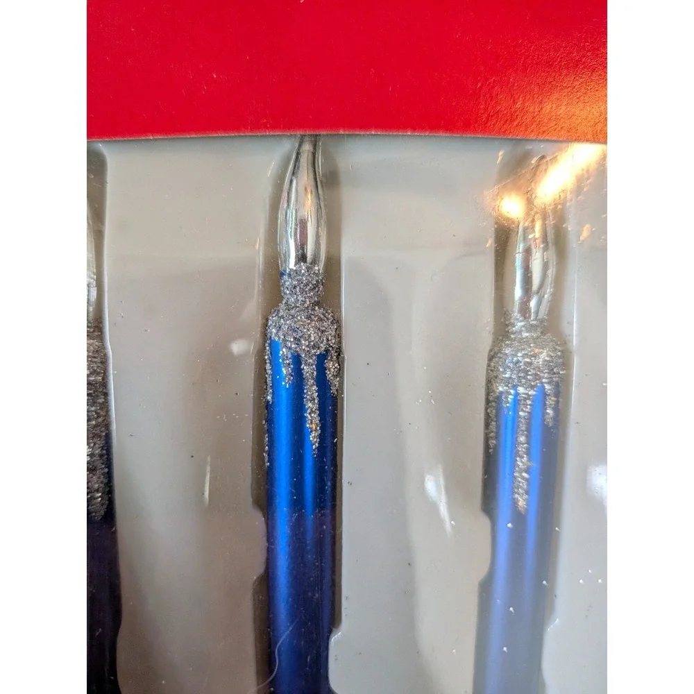 Old Fashion Candle Ornaments Friendly Home Parties Set of 6 Blue & White Clip On